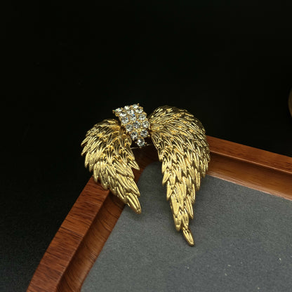 Golden Angel Wing Brooch with Rhinestone Accent TT Design™