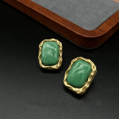 Vintage Green Jade Gold-Plated Stud Earrings TT Design™