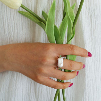 Adjustable Baroque Pearl Square Ring