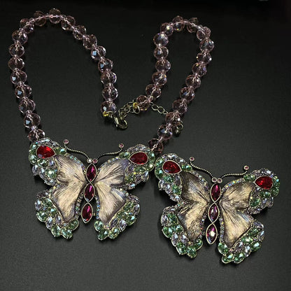 Luxury Vintage Handmade Crystal Butterfly Necklace, Bracelet & Brooch 2-in-1 Set  TT Design™