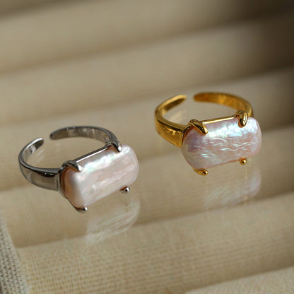 Adjustable Baroque Pearl Square Ring