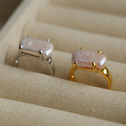 Adjustable Baroque Pearl Square Ring