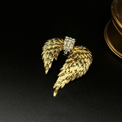 Golden Angel Wing Brooch with Rhinestone Accent TT Design™