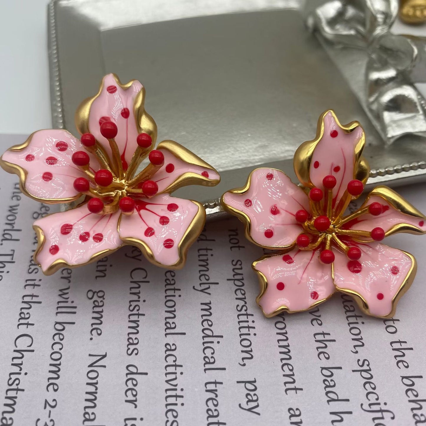 Elegant Pink Enamel Flower Stud Earrings | Handcrafted Blossom Design TT Design™