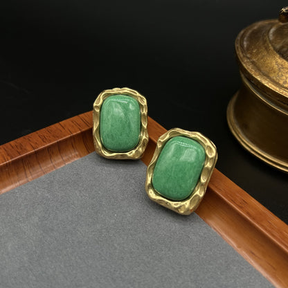 Vintage Green Jade Gold-Plated Stud Earrings TT Design™