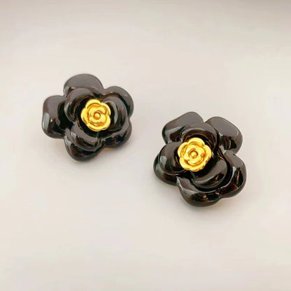 Elegant French Vintage Style Camellia Enamel Stud Earring