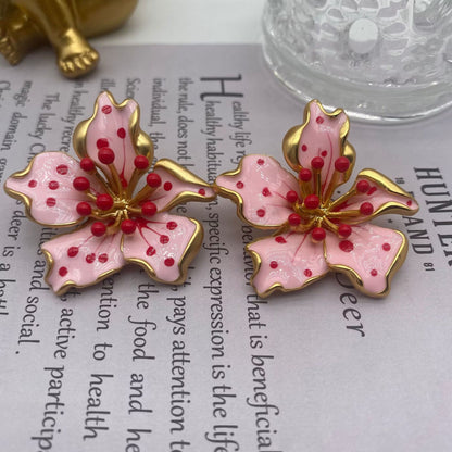 Elegant Pink Enamel Flower Stud Earrings | Handcrafted Blossom Design TT Design™