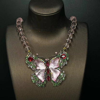 Luxury Vintage Handmade Crystal Butterfly Necklace, Bracelet & Brooch 2-in-1 Set  TT Design™