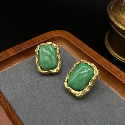 Vintage Green Jade Gold-Plated Stud Earrings TT Design™