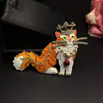 Royal Cat Crown Earrings and Brooch Set | Handcrafted Enamel and Crystal Cat Jewelry TT Design™