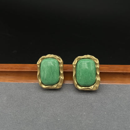 Vintage Green Jade Gold-Plated Stud Earrings TT Design™