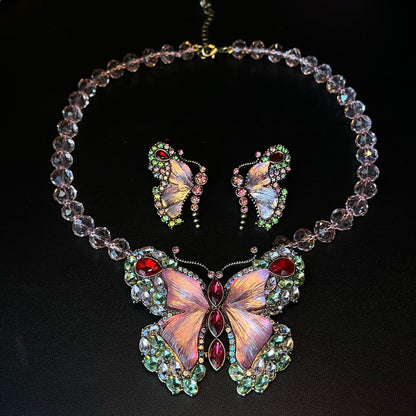 Luxury Vintage Handmade Crystal Butterfly Necklace, Bracelet & Brooch 2-in-1 Set  TT Design™