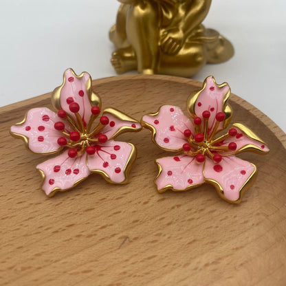 Elegant Pink Enamel Flower Stud Earrings | Handcrafted Blossom Design TT Design™