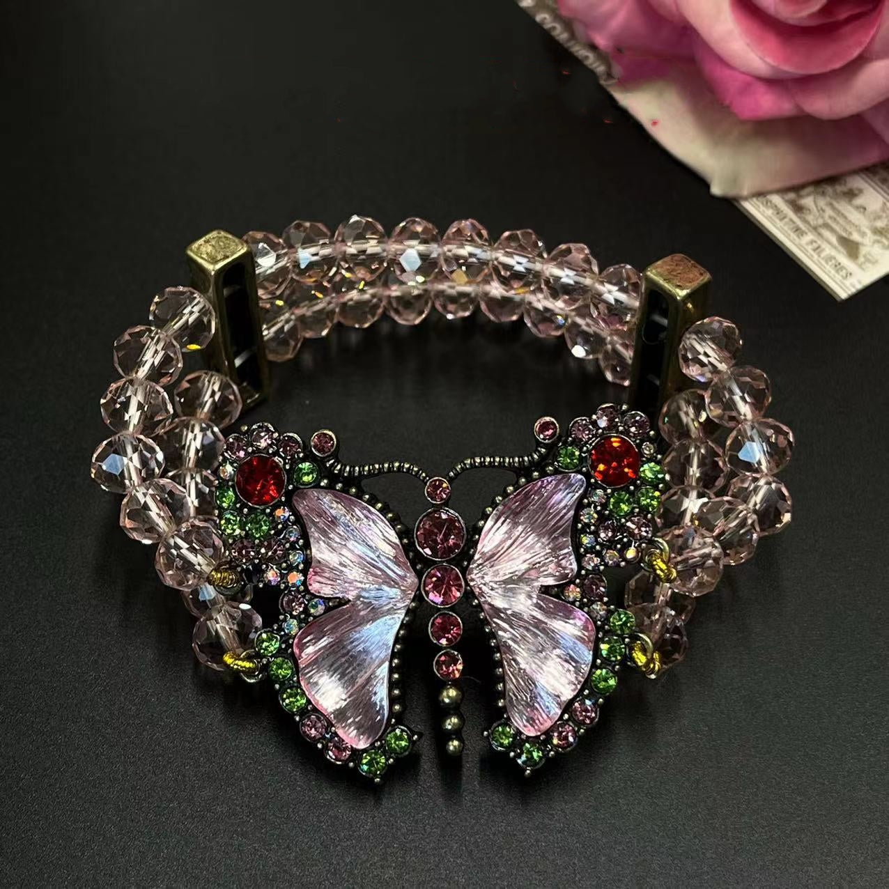 Luxury Vintage Handmade Crystal Butterfly Necklace, Bracelet & Brooch 2-in-1 Set  TT Design™