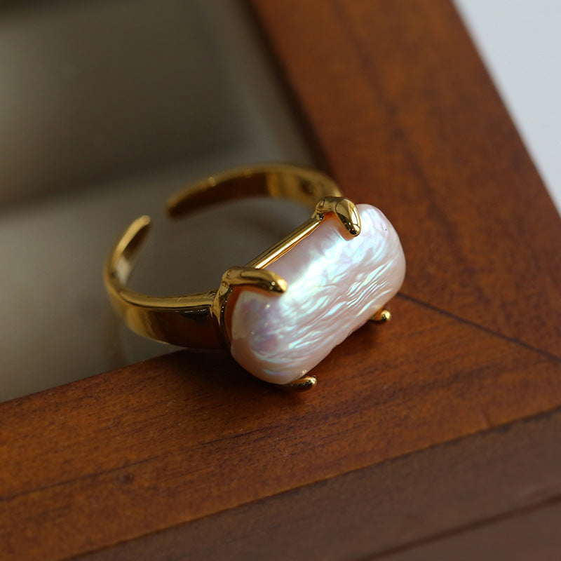 Adjustable Baroque Pearl Square Ring