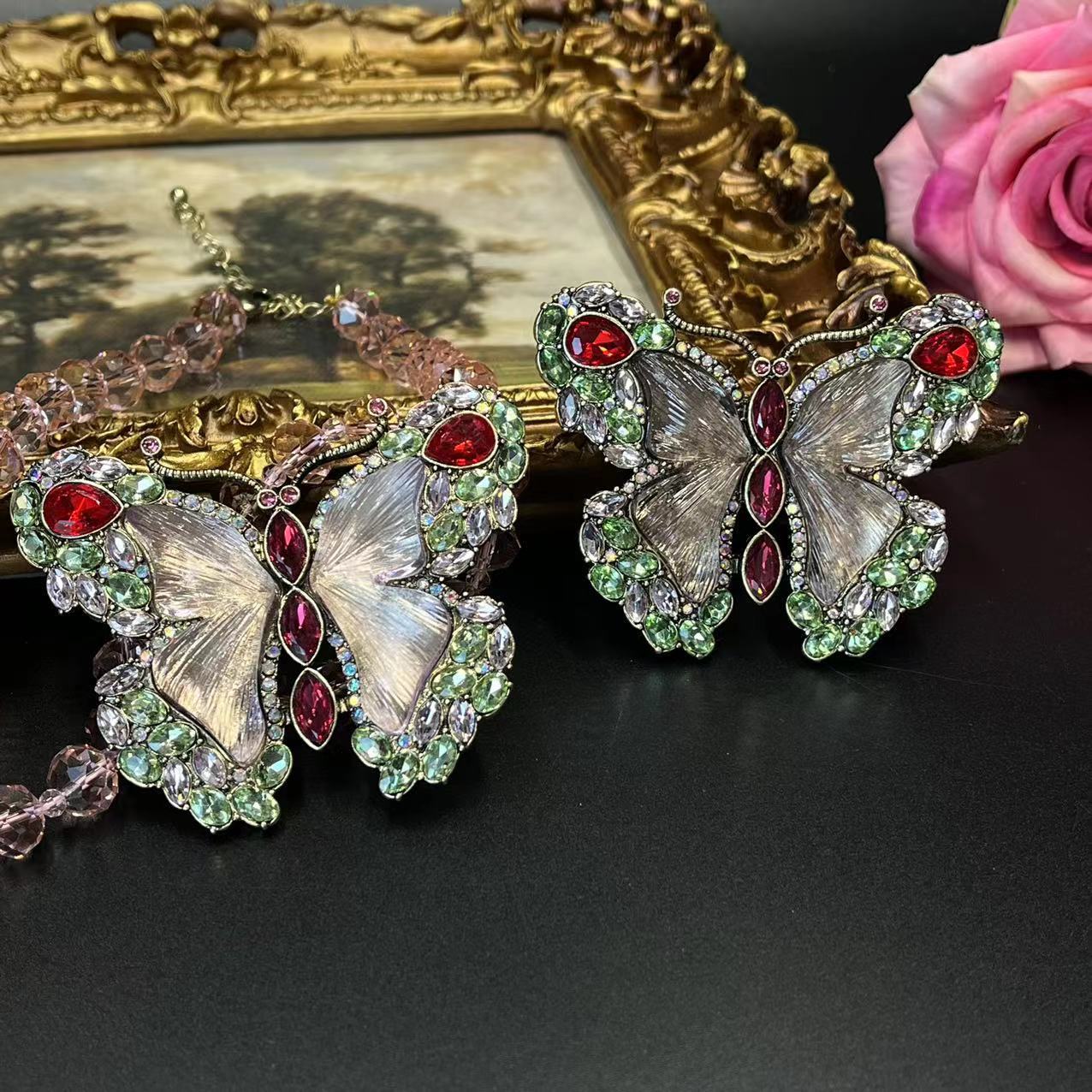 Luxury Vintage Handmade Crystal Butterfly Necklace, Bracelet & Brooch 2-in-1 Set  TT Design™