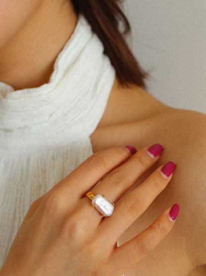 Adjustable Baroque Pearl Square Ring