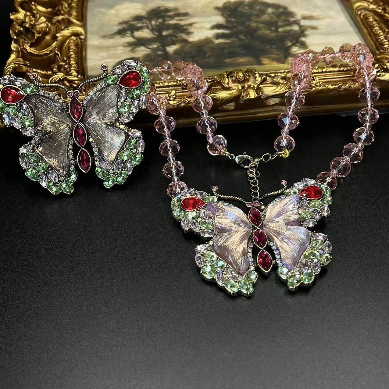 Luxury Vintage Handmade Crystal Butterfly Necklace, Bracelet & Brooch 2-in-1 Set  TT Design™